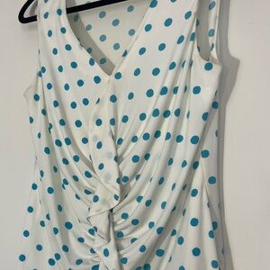 Elegant White and Blue Polka Dot Blouse